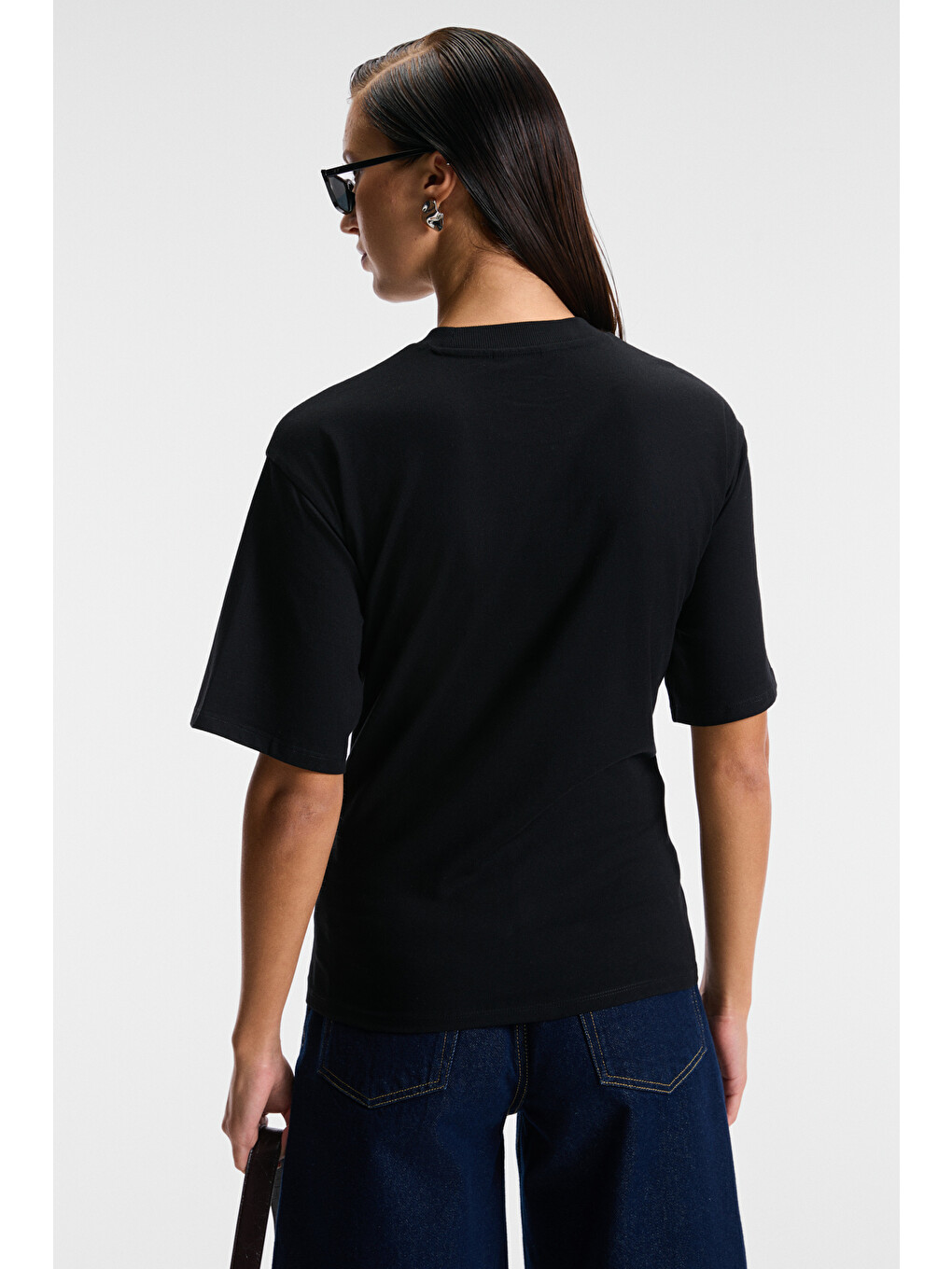 Narıa Kadın Bisiklet Yaka Kısa Kollu Belde Agraj Detaylı Relaxed Fit Siyah Bluz-6
