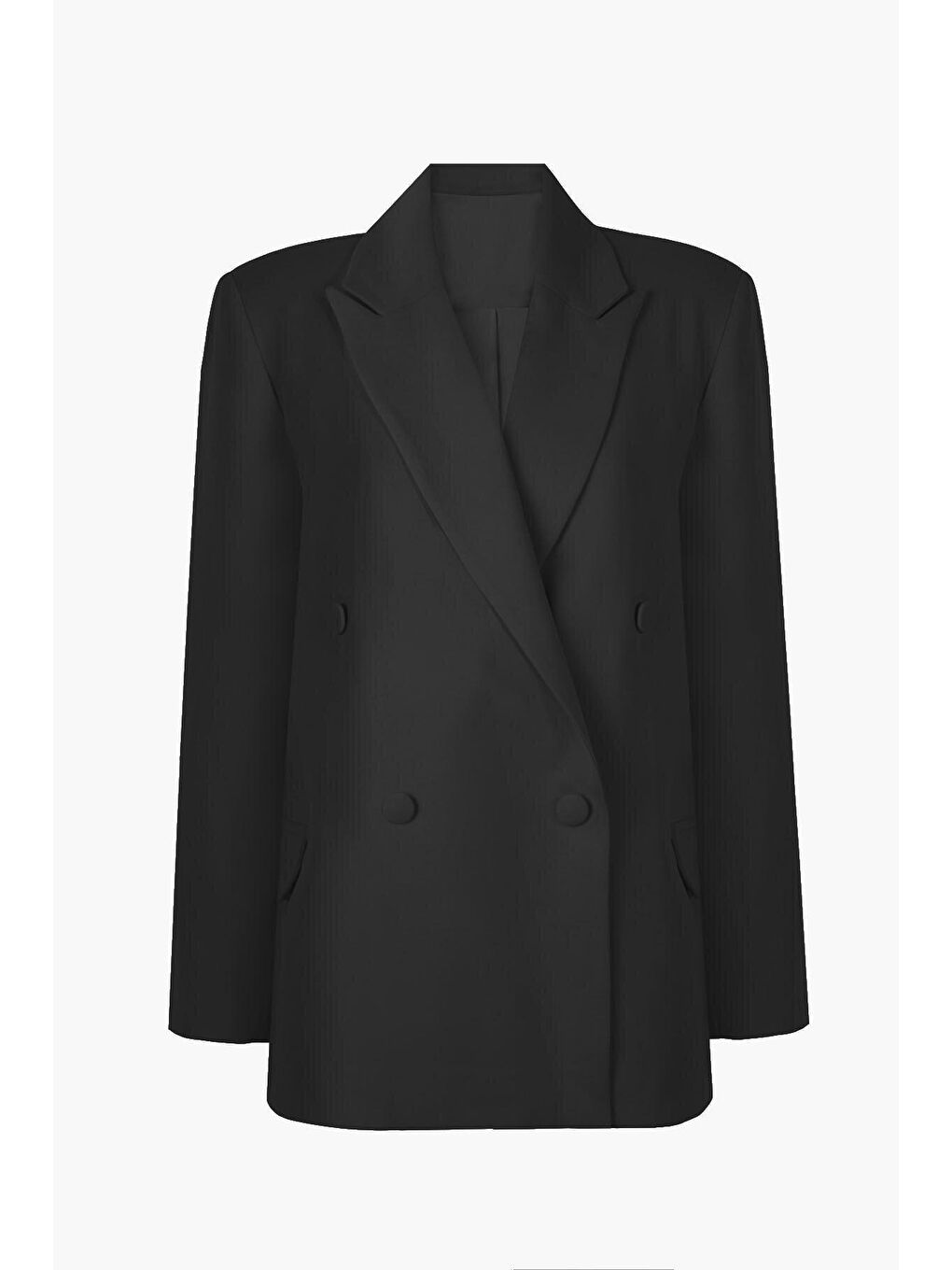 Siyah Oversize Vatkalı Içi Astarlı Krep Premium Ceket