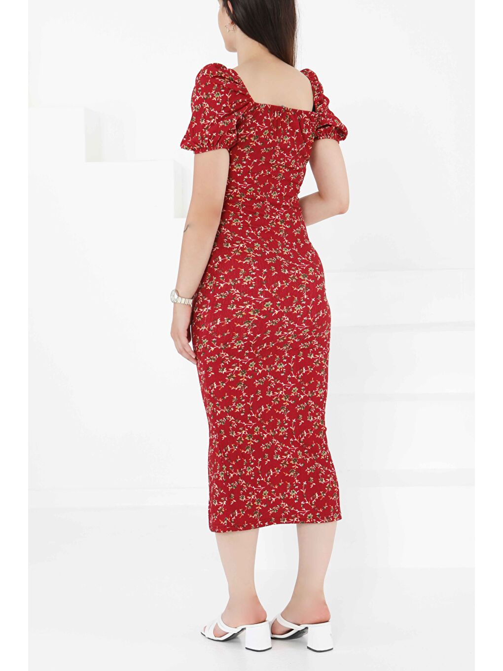 Prenses Kol Yırtmaçlı Elbise Bordo - 27393-5