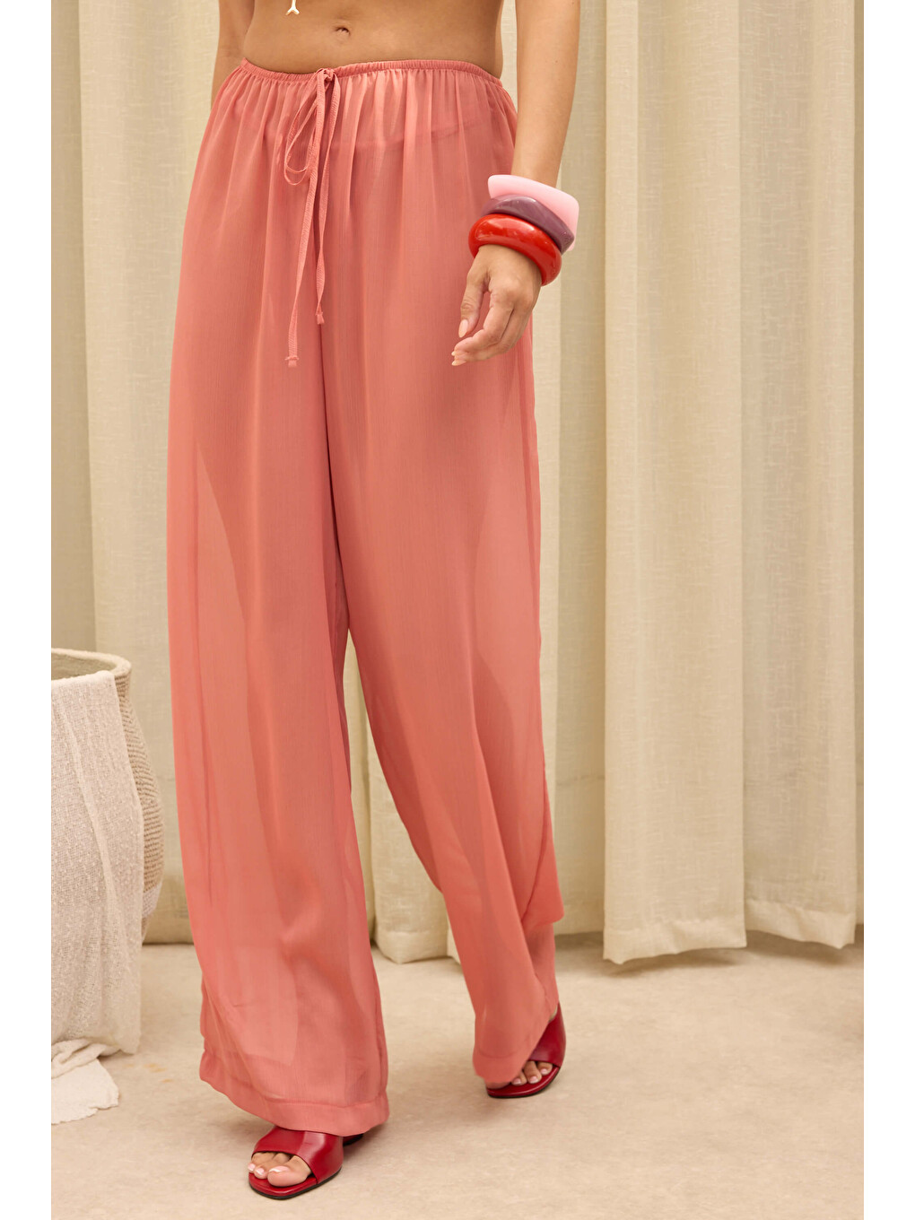 Kahverengi Charm Salaş Tarçın Crop Pantolon Takım-7