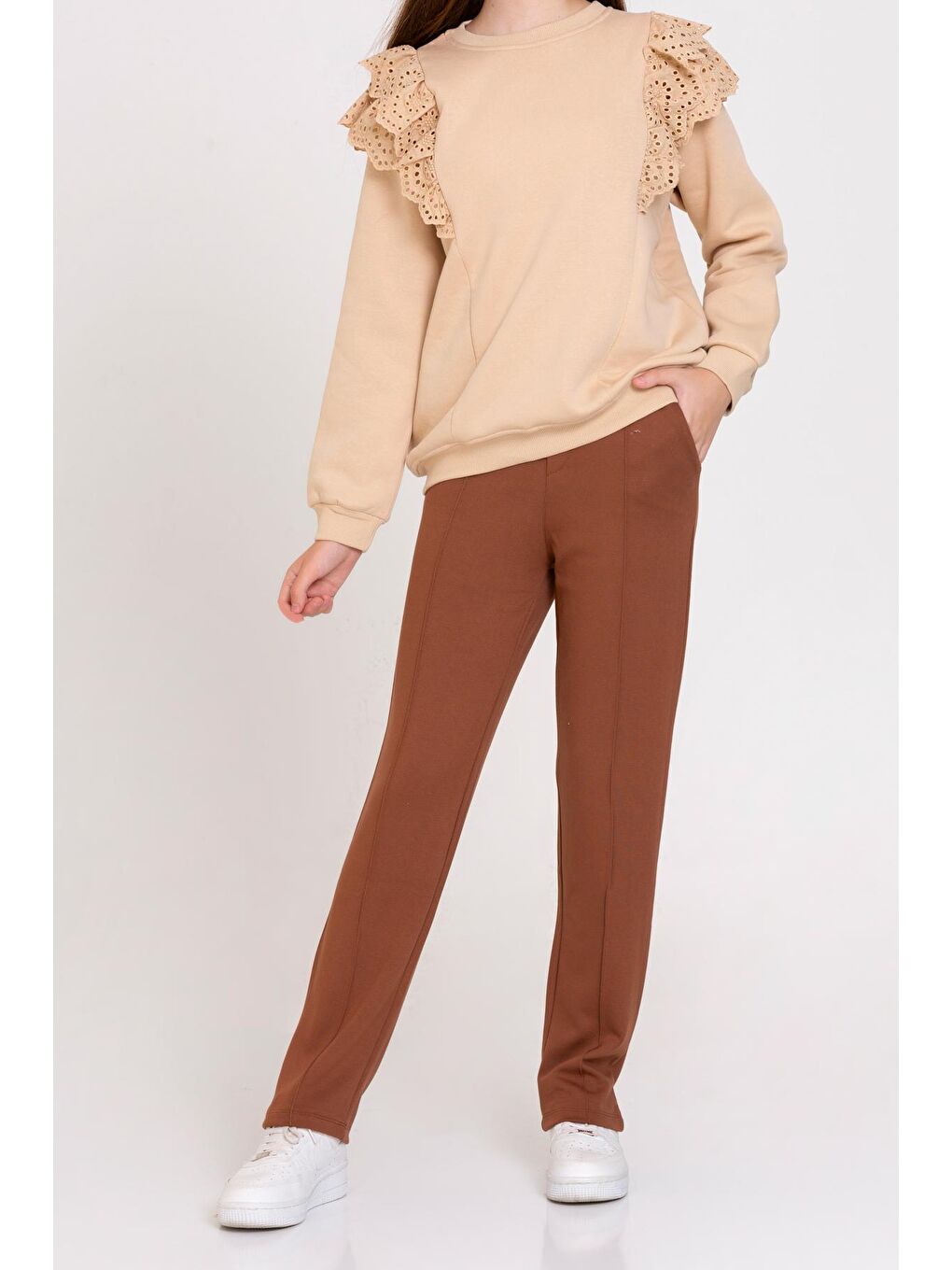 Kahverengi Kız Çocuk Kahve Çelik Örme 4-12 Yaş Pantolon - 23169-1