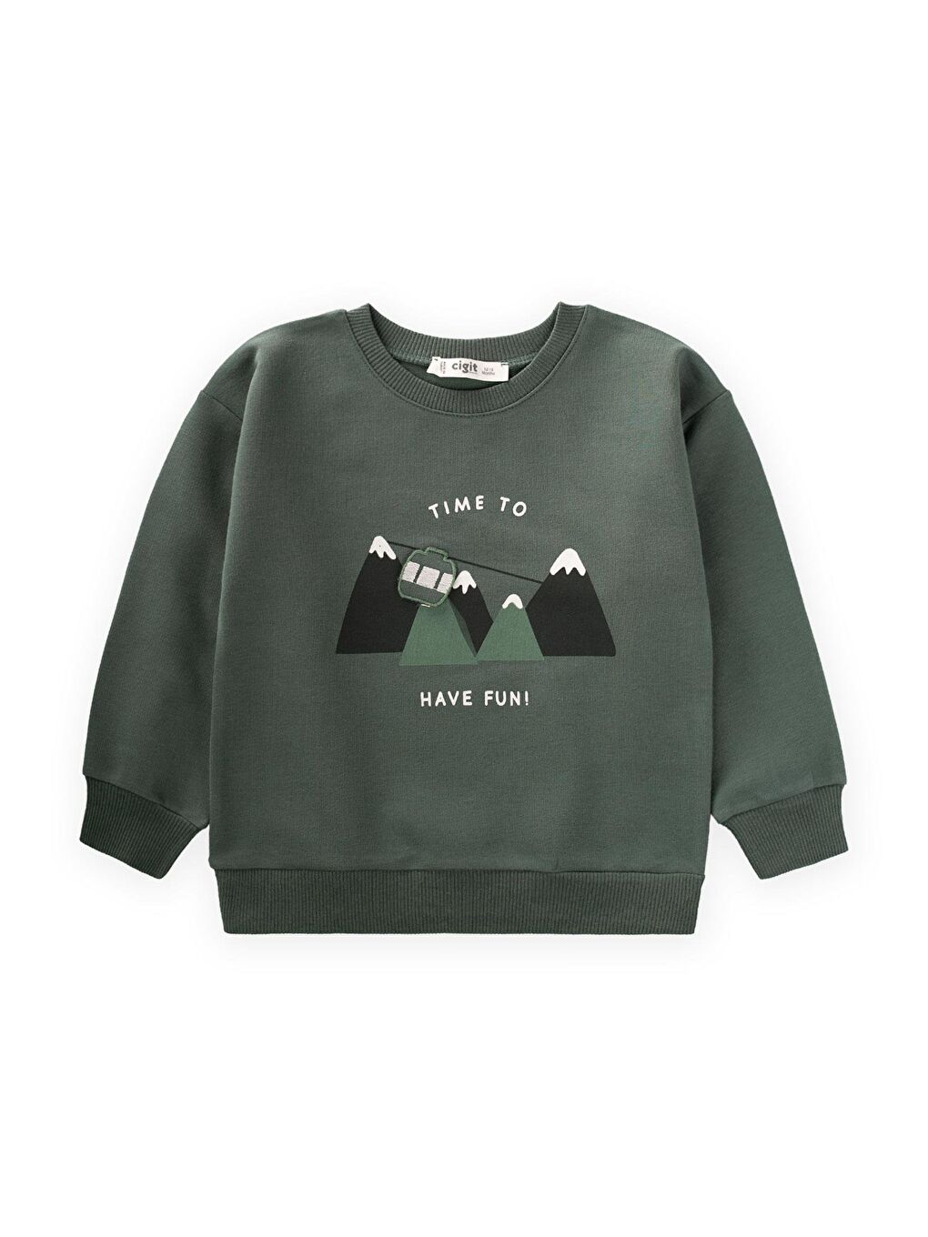 Teleferik Baskılı Sweatshirt 1-7 Yaş Haki Yeşil
