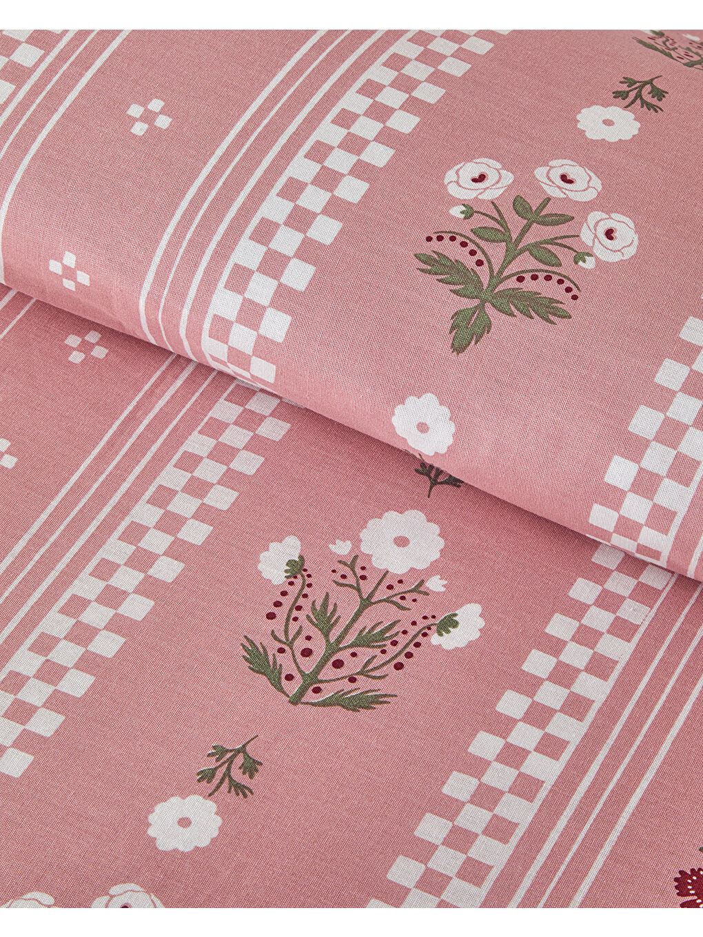 Retro Flower Pamuklu Ranforce Çift Kişilik Nevresim Seti 200x220 cm Pembe-3