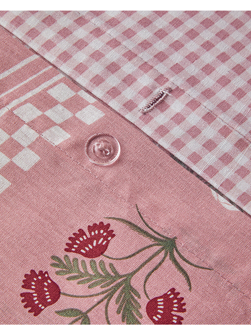Retro Flower Pamuklu Ranforce Çift Kişilik Nevresim Seti 200x220 cm Pembe-5