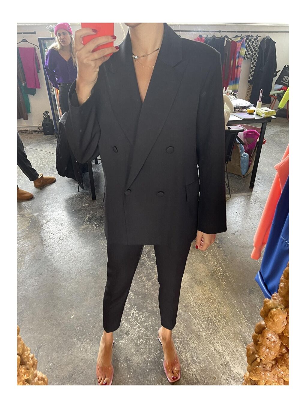 Siyah Oversize Vatkalı Içi Astarlı Krep Premium Ceket-1