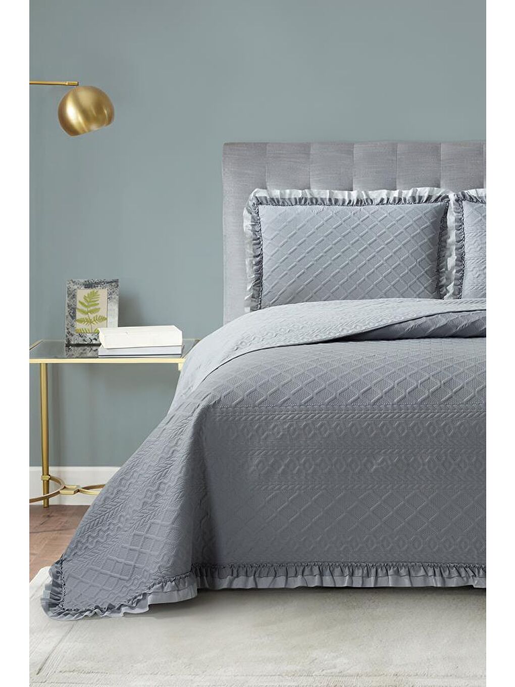 Karışık Roma Elyaf Dolgulu Çift Kişilik 240x260 Cm Yatak Örtüsü Antrasit