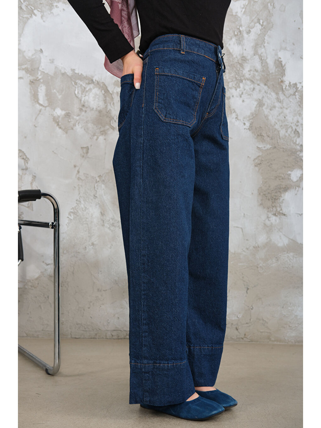Kadın Dikiş Detay Jean Pantolon Lacivert-2