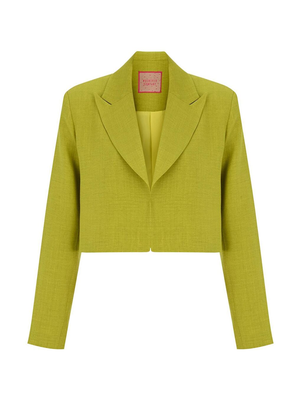 Yağ Yeşili Keten Görünümlü Crop Ceket