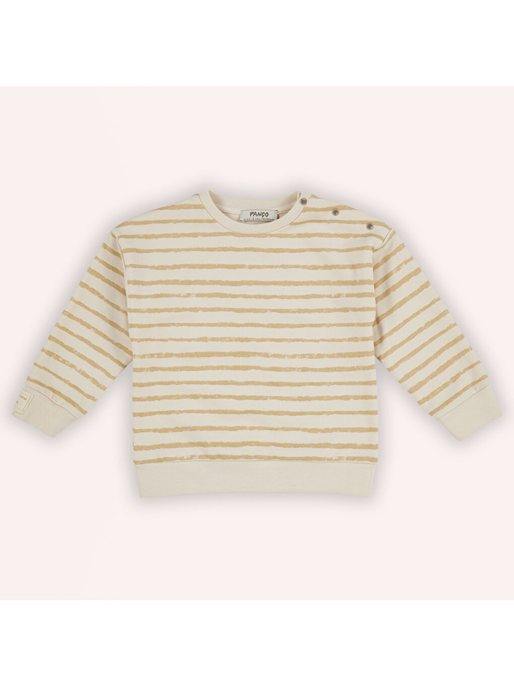 Bej Erkek Çocuk Çizgi Desenli Sweatshirt-1