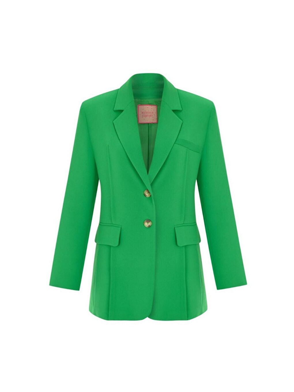 Yeşil Oversize Vatkalı Içi Astarlı Krep Çift Düğmeli Cepli Premium Ceket