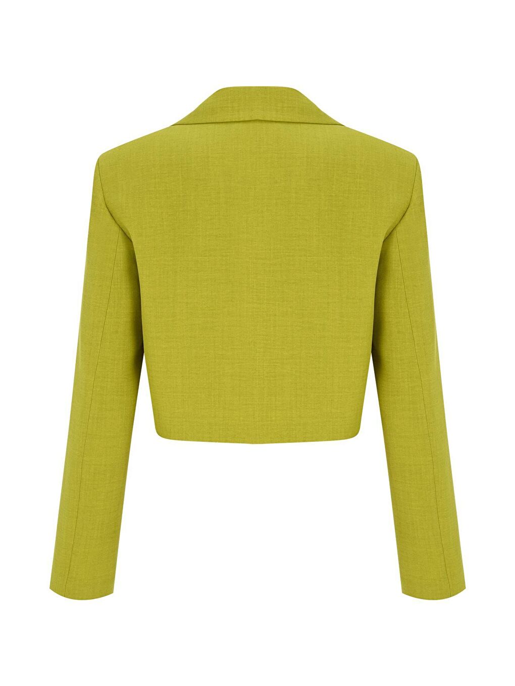 Yağ Yeşili Keten Görünümlü Crop Ceket-1