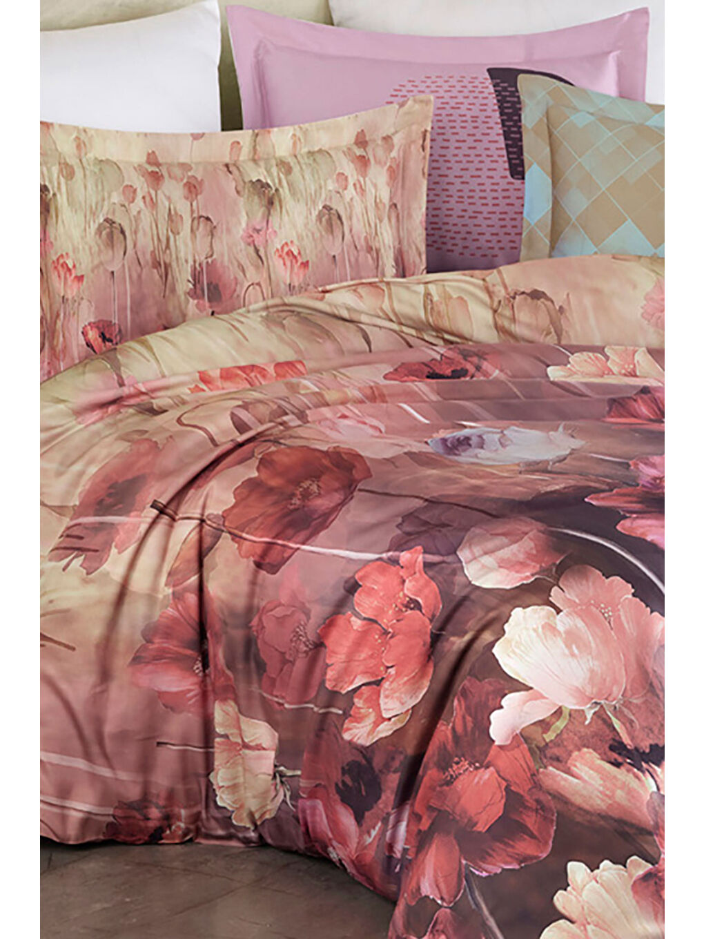 Karışık Royal Saten Tek Kişilik 300TC Nevresim Takımı - MİRABLE-1