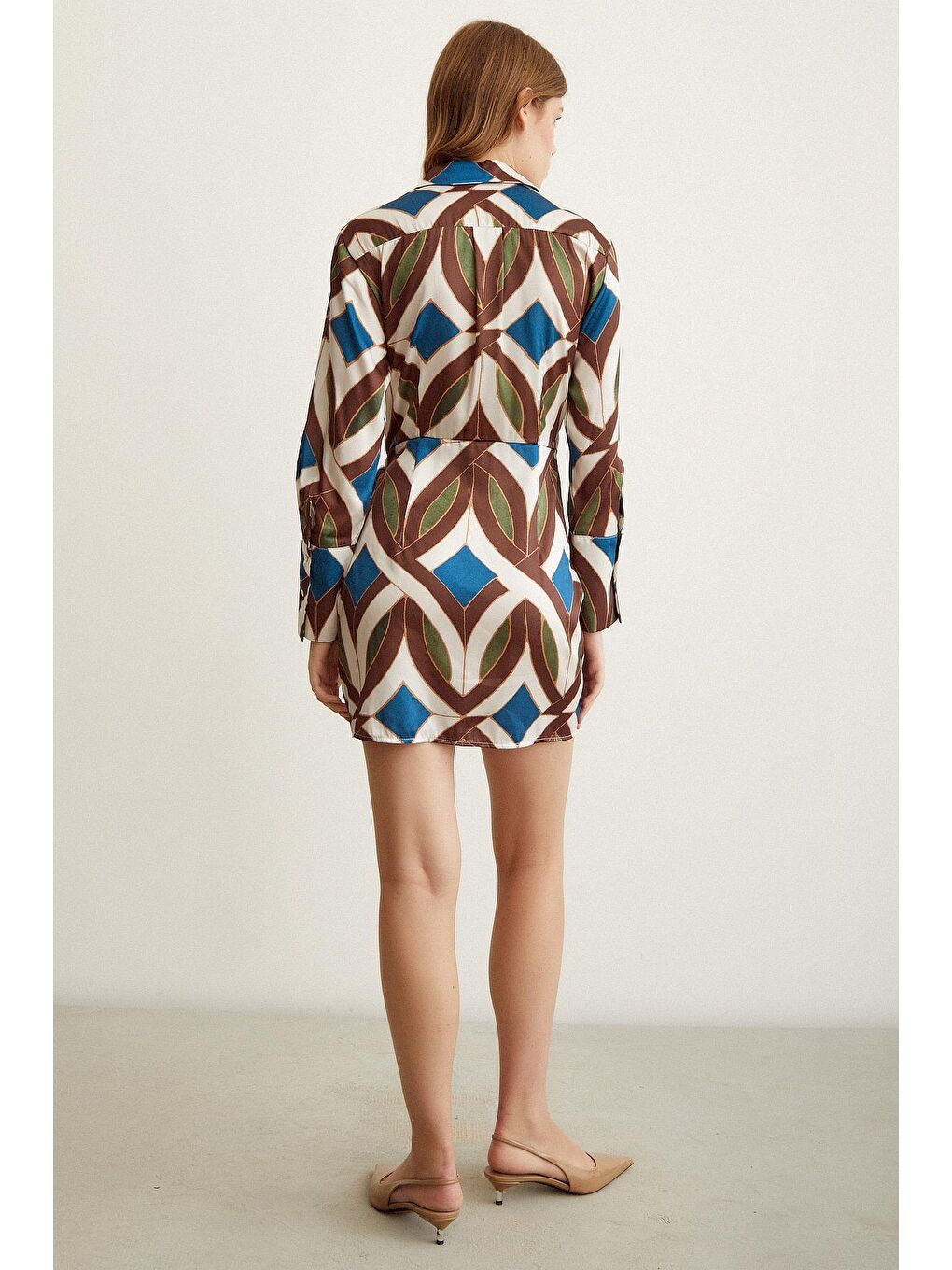 Kahverengi Kuşaklı Kruvaze Elbise-5