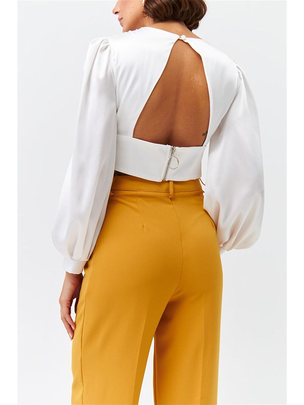 Sarı Pileli Palazzo Hardal Kadın Pantolon-5