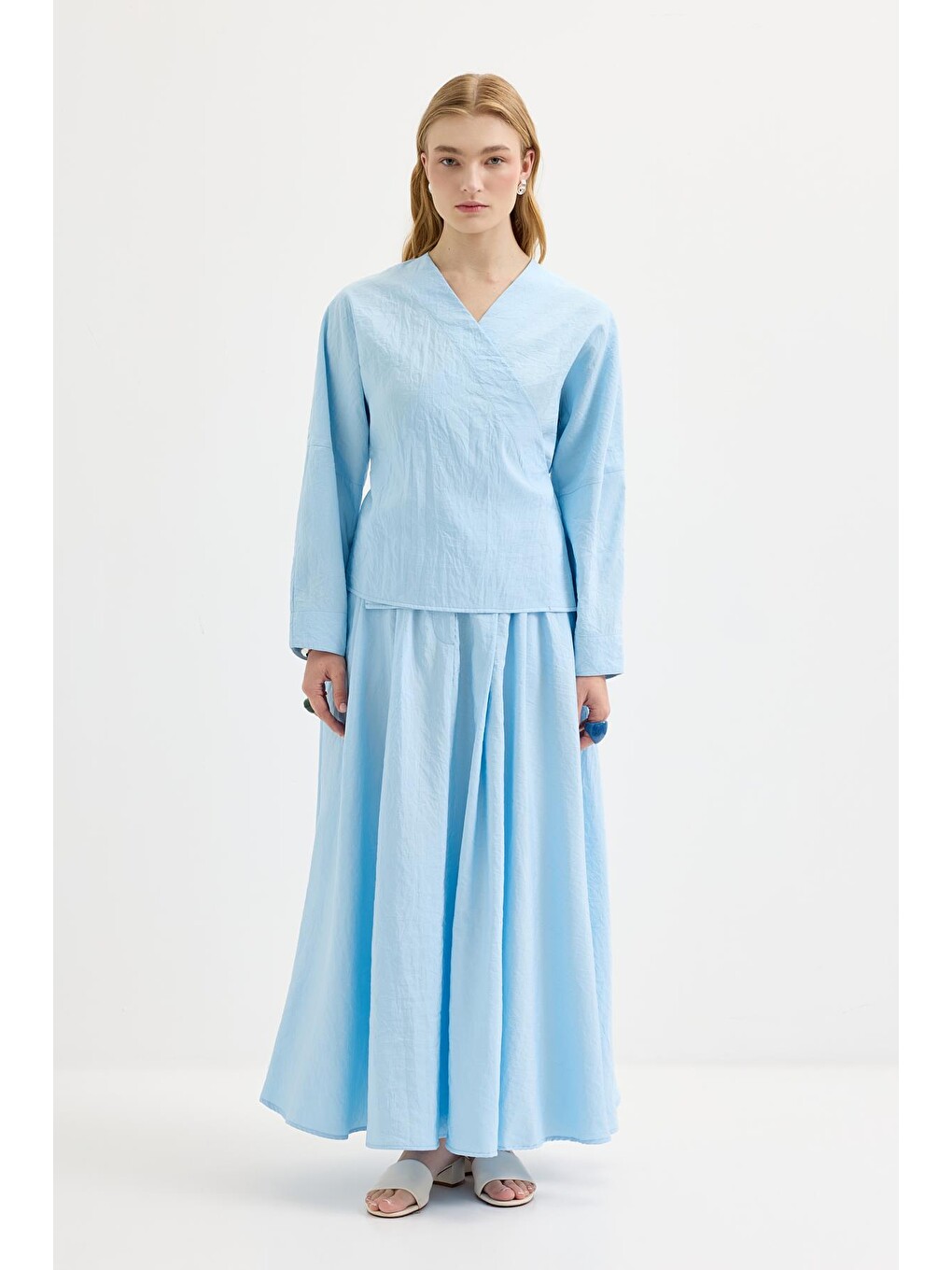 Bağlamalı Kimono Etek Takım Açık Mavi-1