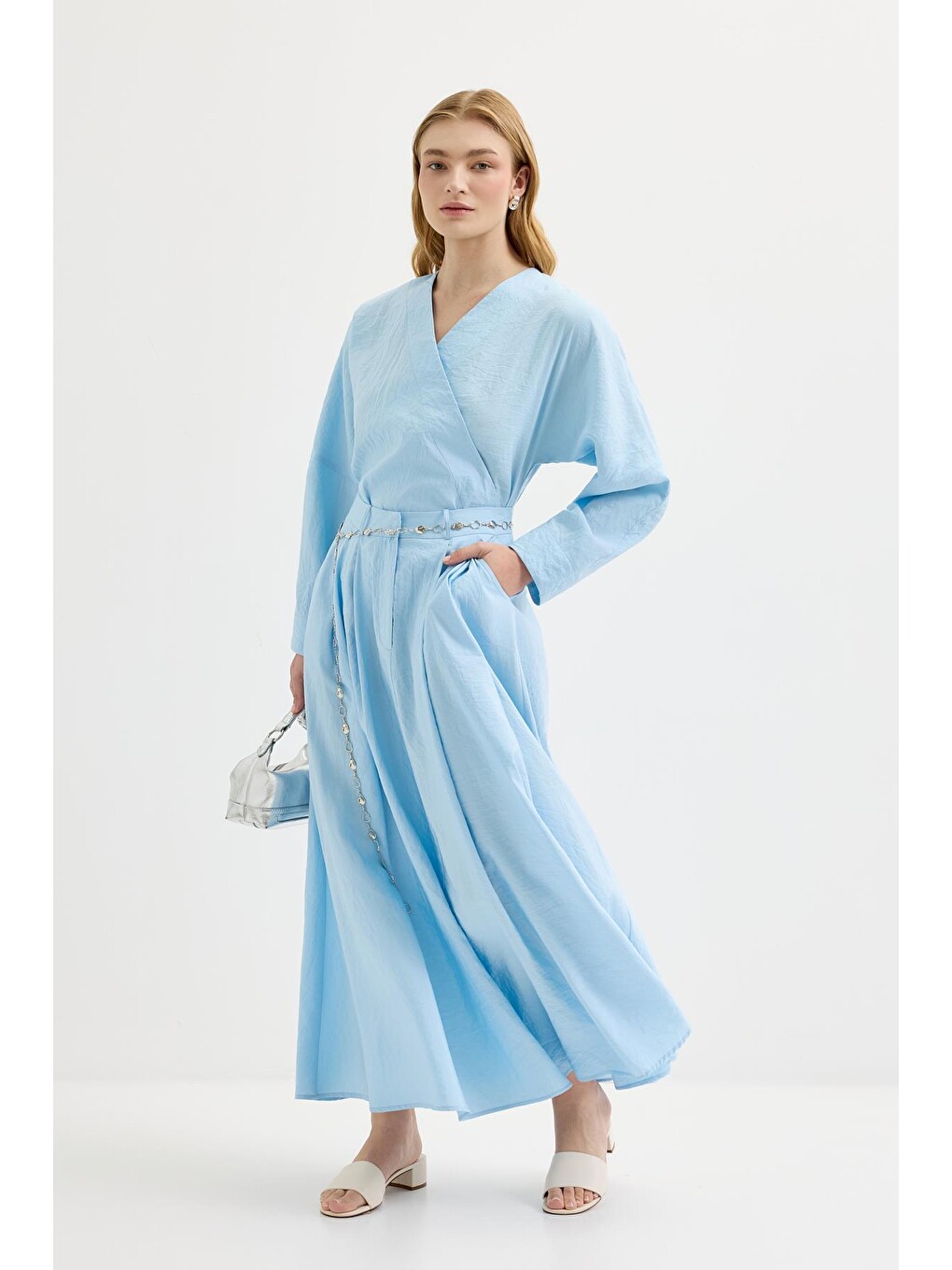 Bağlamalı Kimono Etek Takım Açık Mavi-2