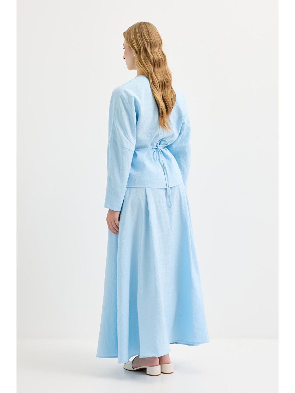 Bağlamalı Kimono Etek Takım Açık Mavi-4
