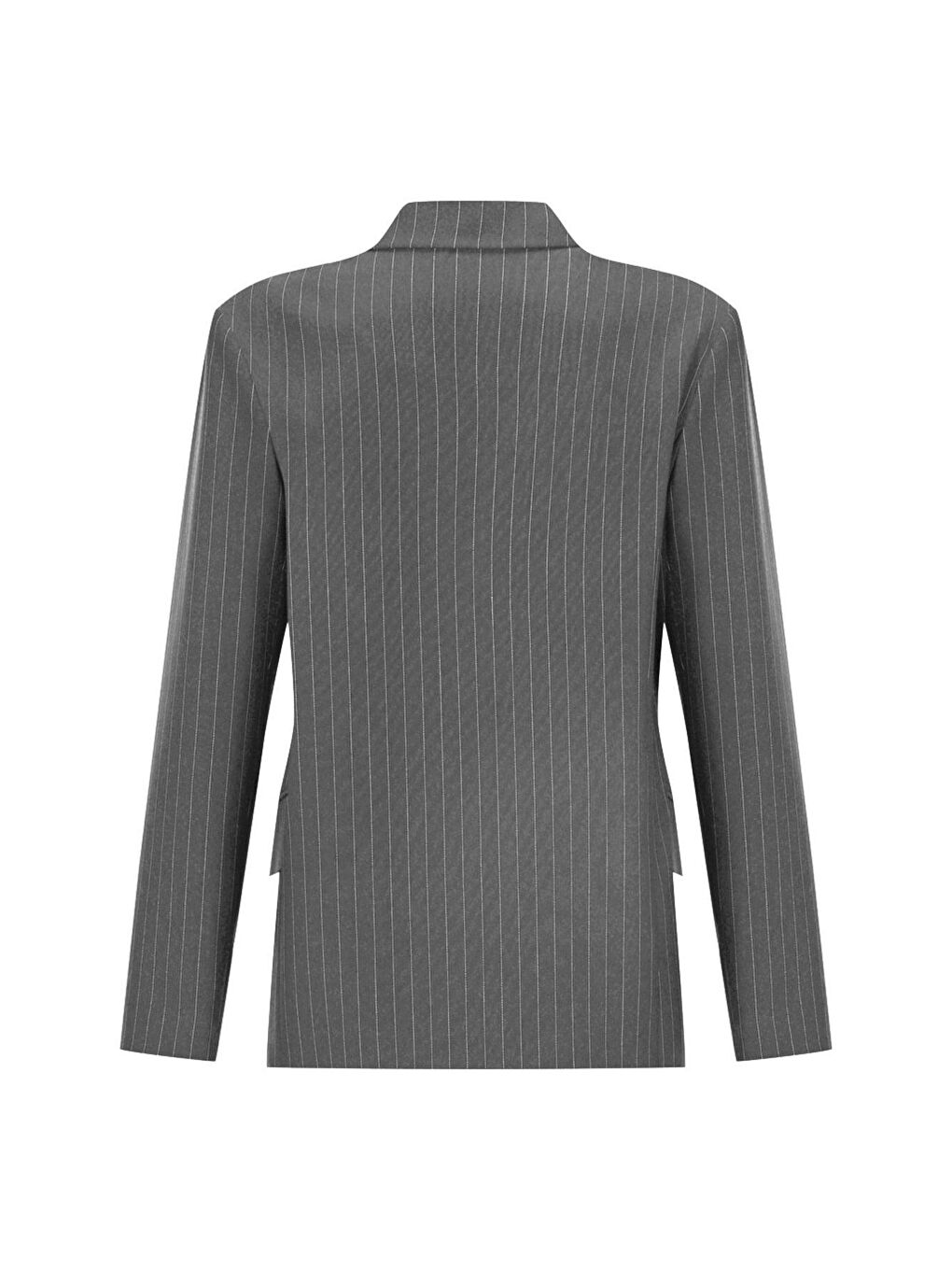 Gri Çizgili Oversize Vatkalı İçi Astarlı Krep Premium Ceket-1