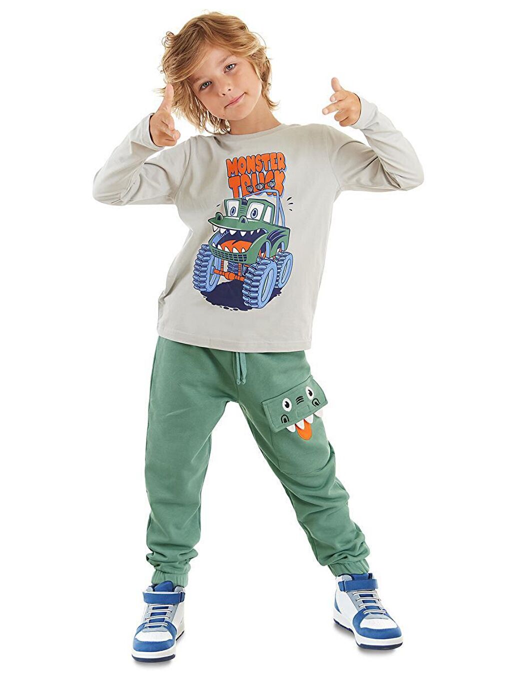 Denokids Gri Kamyon Erkek Çocuk T-shirt Eşofman Altı Takım