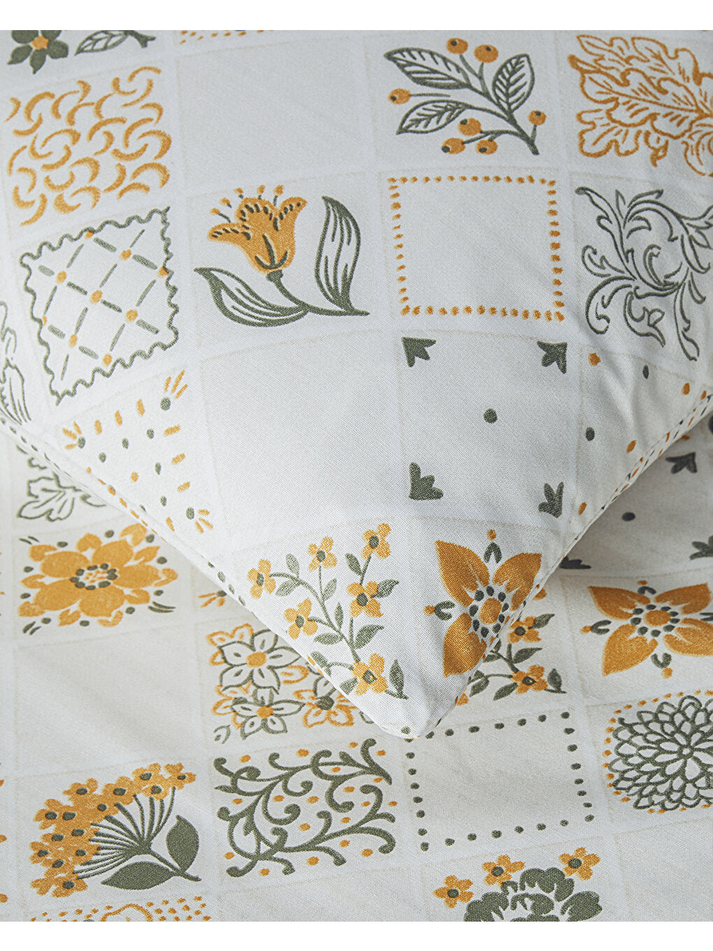 Vintage Argyle Pamuklu Ranforce Çift Kişilik Nevresim Seti 200x220 cm Yeşil-Sarı-3