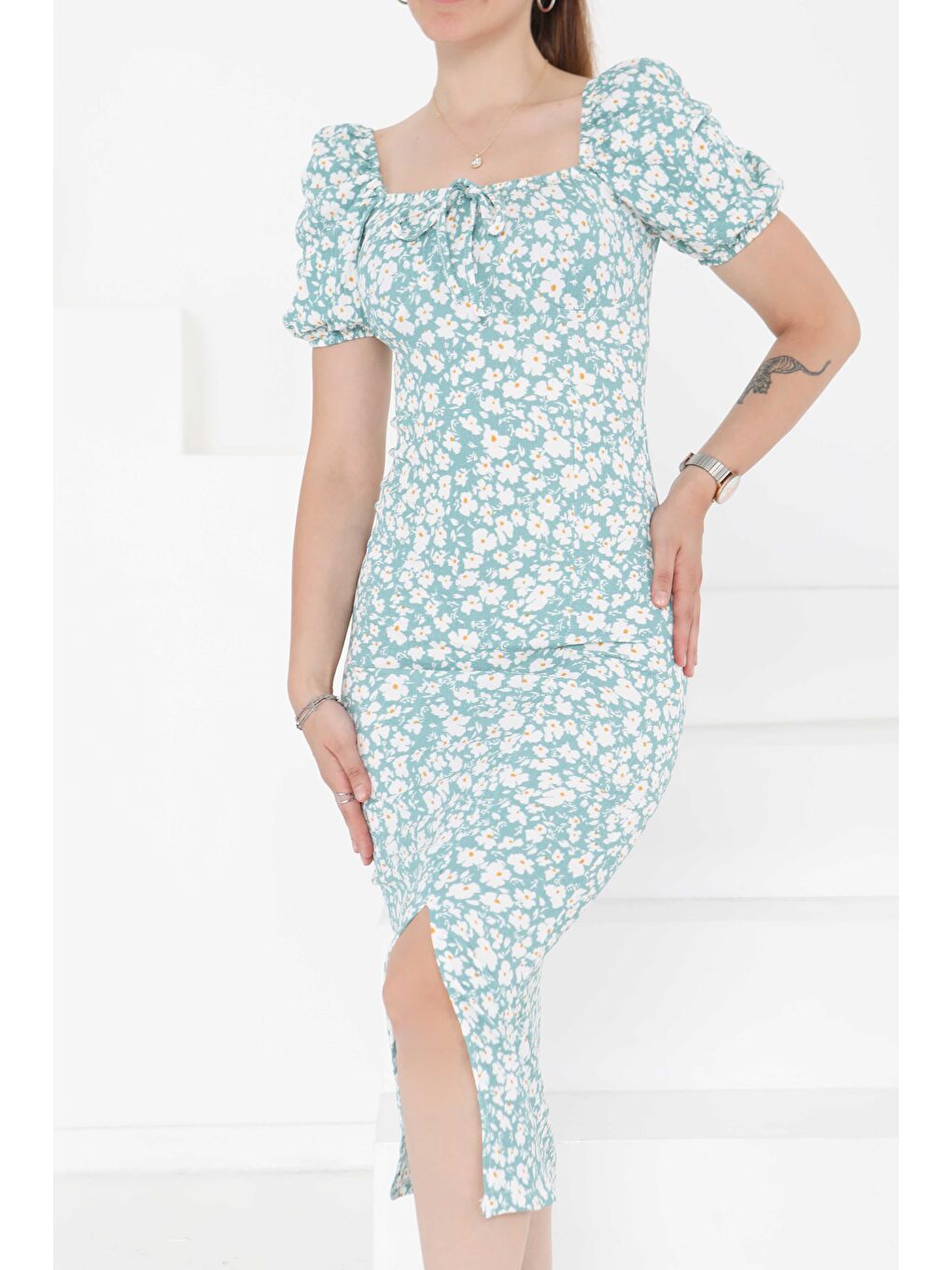 Yeşil Prenses Kol Yırtmaçlı Elbise Mint - 27292-2