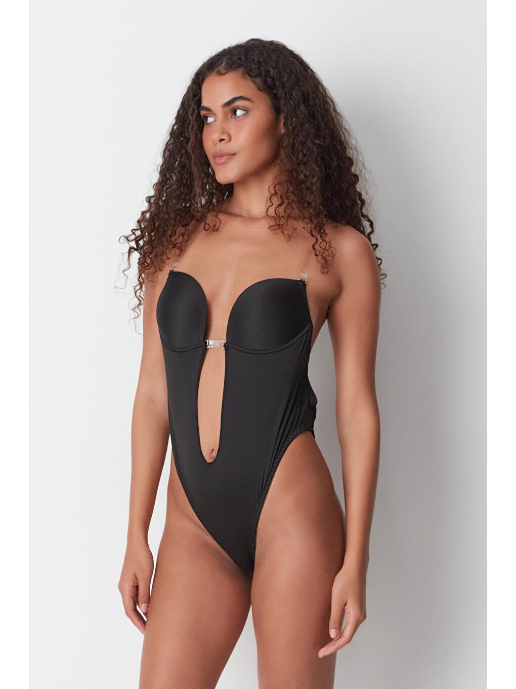 C&City Kaplı Dekolte Çıtçıtlı Body 7148 Siyah