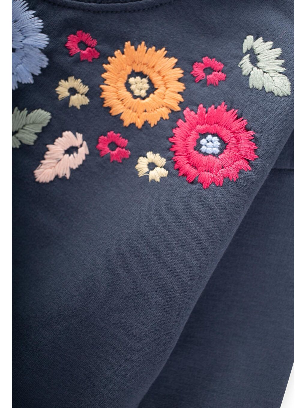 Çiçek Nakışlı Sweatshirt 2-7 Yaş Lacivert-2