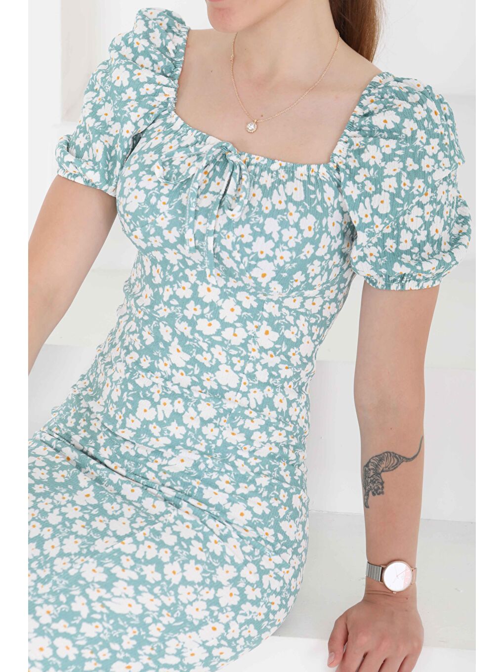 Yeşil Prenses Kol Yırtmaçlı Elbise Mint - 27292-5