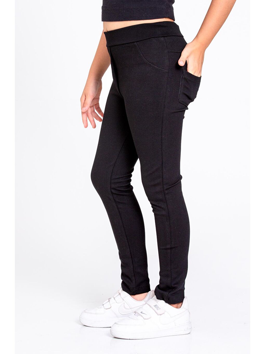 Kız Çocuk Siyah Çelik Örme 4-12 Yaş Pantolon - 23172-2