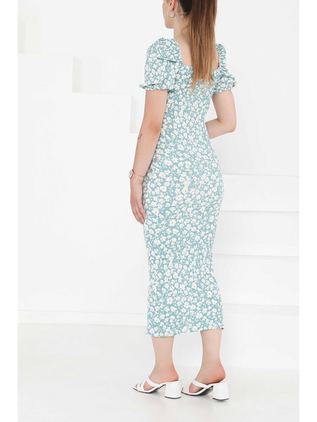 Yeşil Prenses Kol Yırtmaçlı Elbise Mint - 27292-6