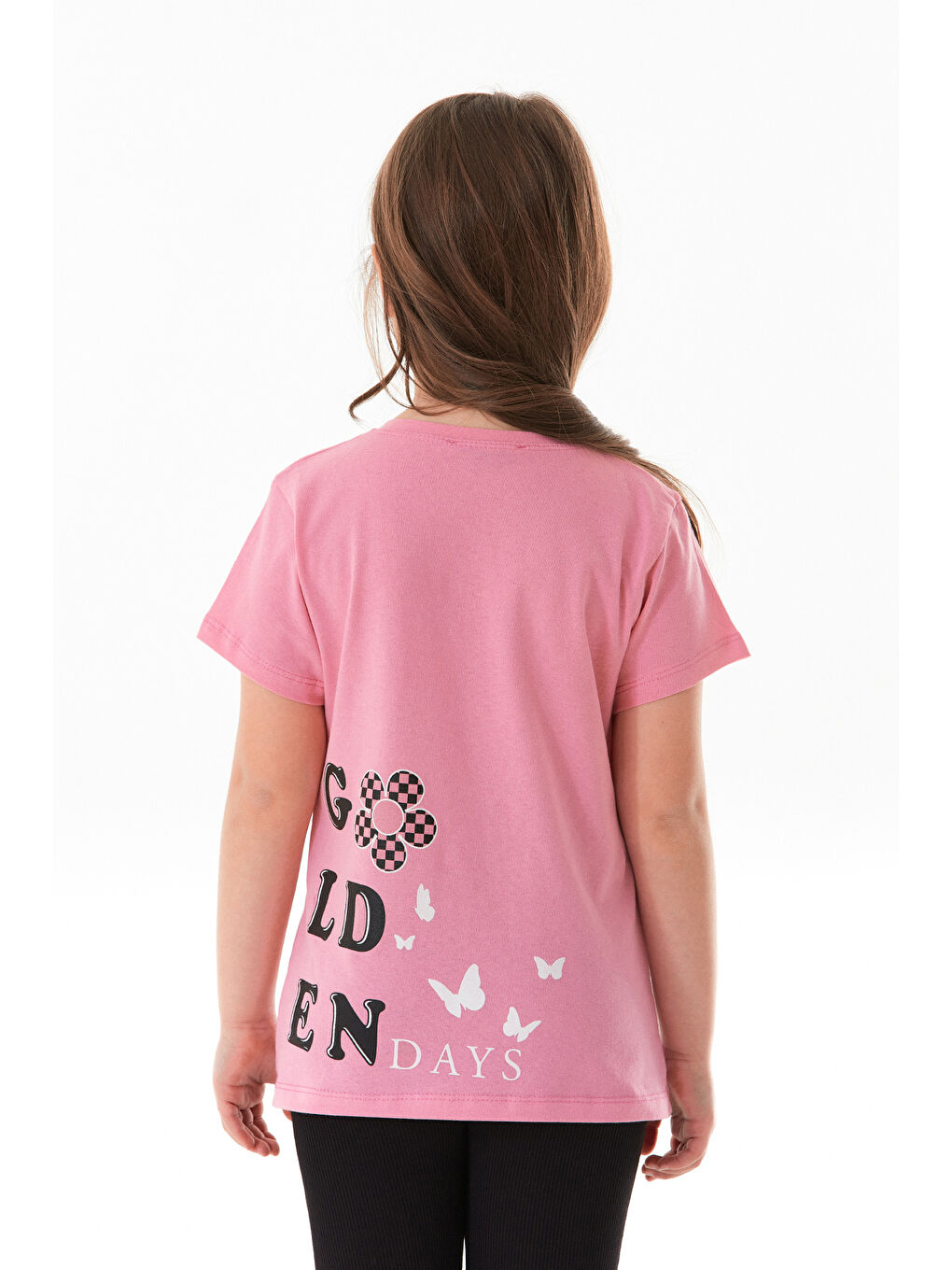 Pembe %100 Pamuk Golden Days Baskılı Kız Çocuk Tişört-2