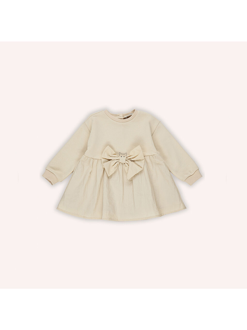Bej Kız Çocuk Fiyonk Detaylı Örme Elbise-2