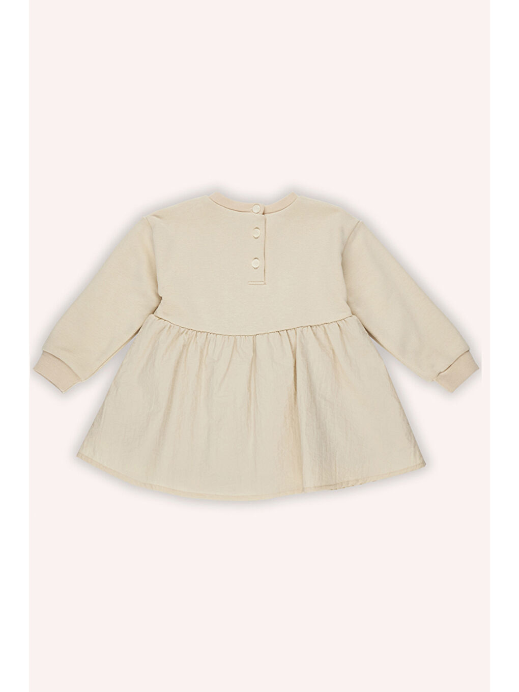 Bej Kız Çocuk Fiyonk Detaylı Örme Elbise-3