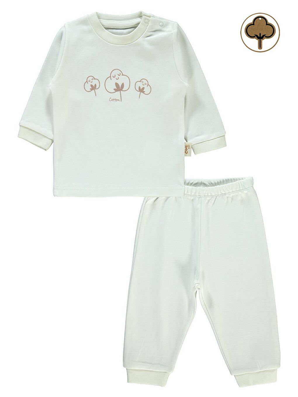 Civil Ekru Baby Bebek Organik Pijama Takımı 1-9 Ay Ekru