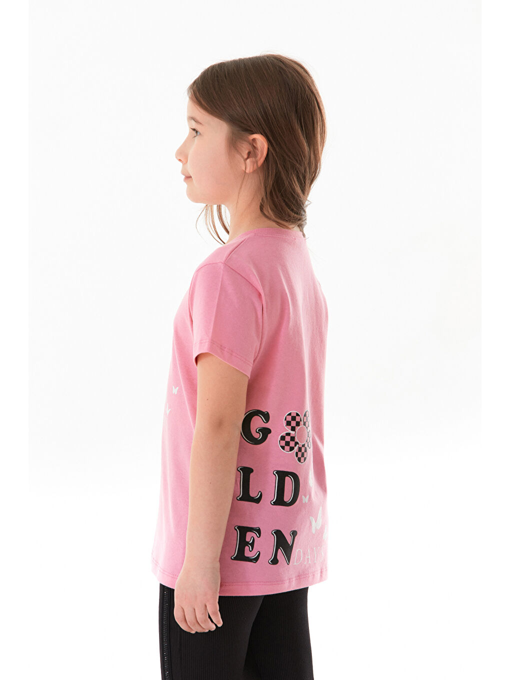 Pembe %100 Pamuk Golden Days Baskılı Kız Çocuk Tişört-3