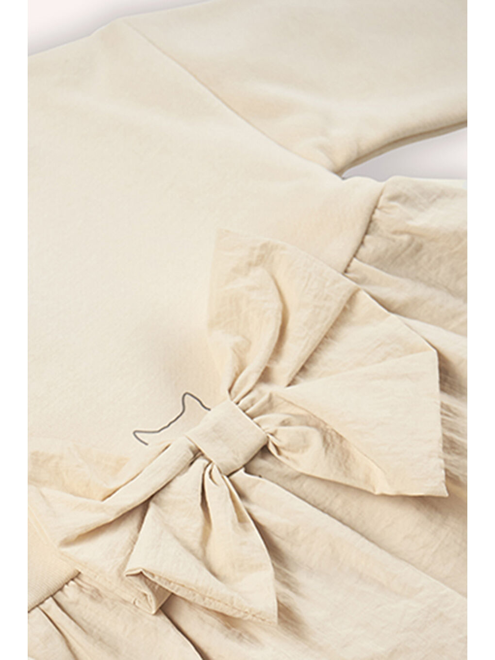 Bej Kız Çocuk Fiyonk Detaylı Örme Elbise-6