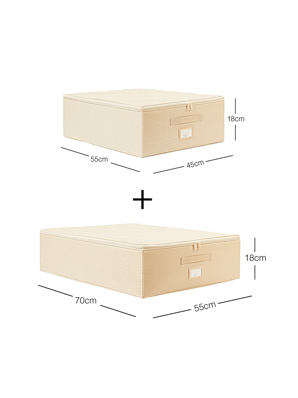 2'li Bej Balıksırtı Destekli Hurç Set 45 x 55 x 18 + 55 x 70 x 18 cm-2