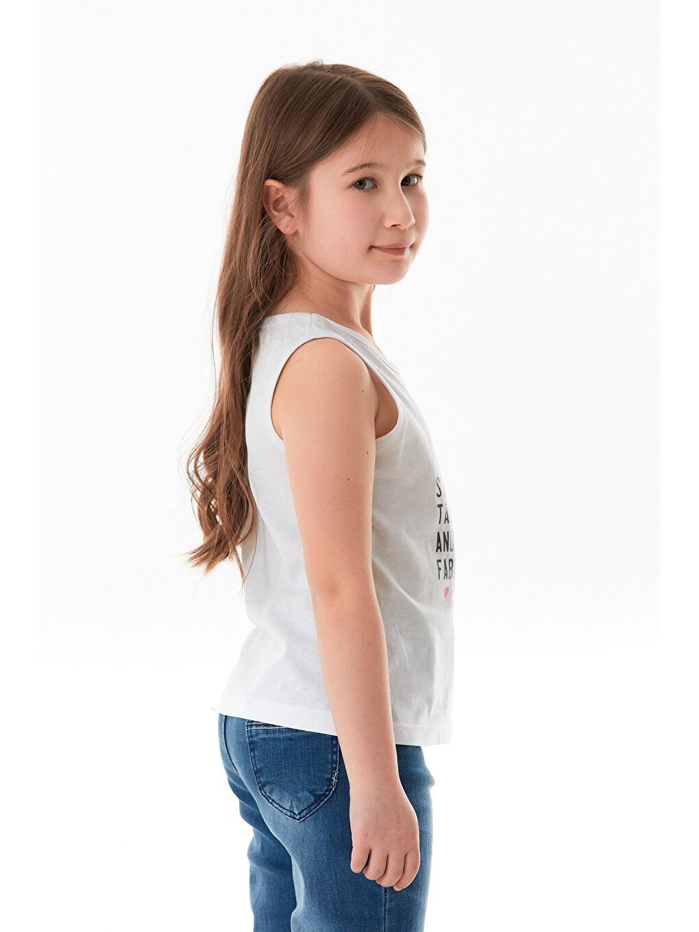 Beyaz %100 Pamuk Flamingo Baskılı Kolsuz Kız Çocuk Tişört-2