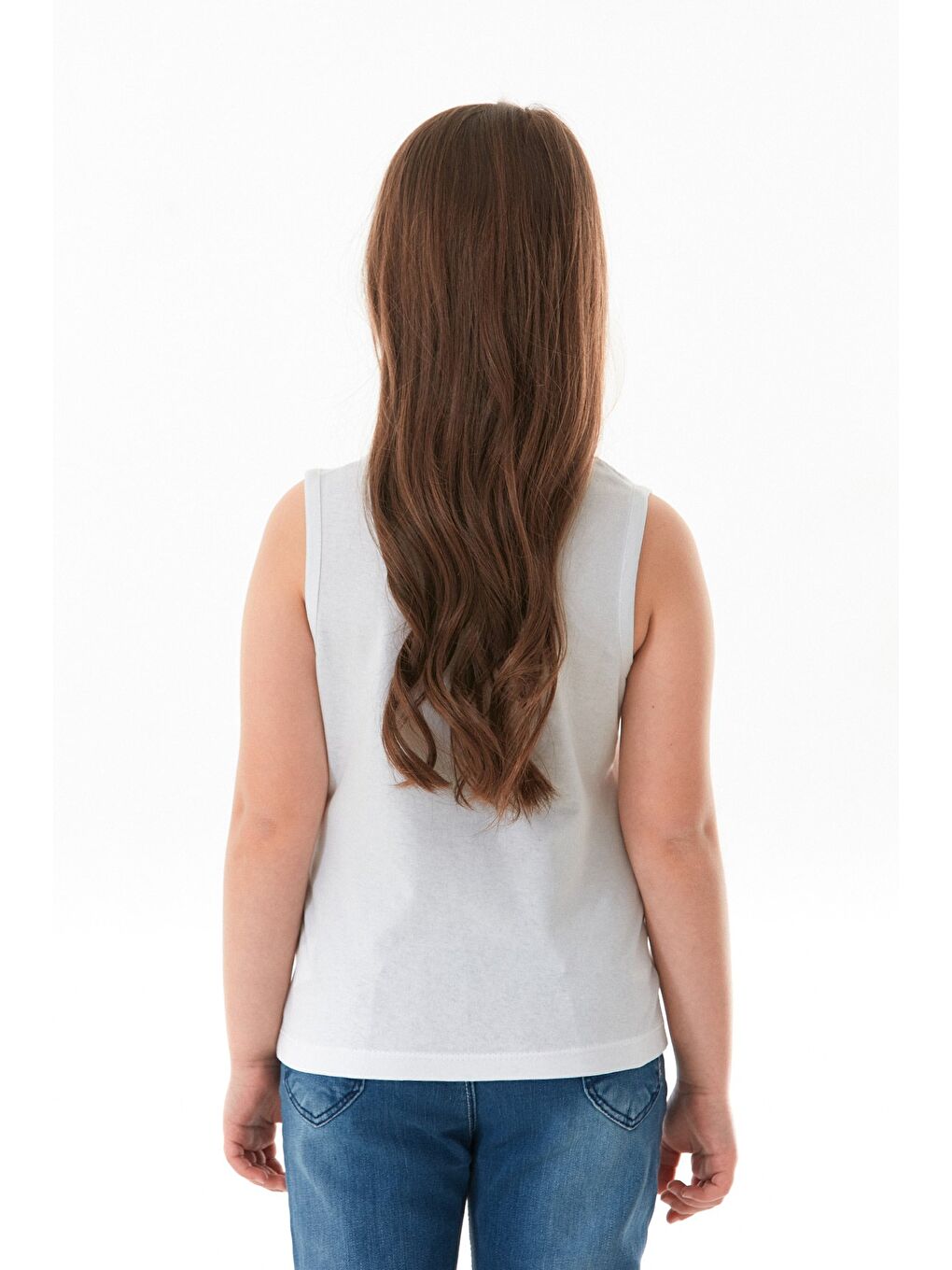 Beyaz %100 Pamuk Flamingo Baskılı Kolsuz Kız Çocuk Tişört-3