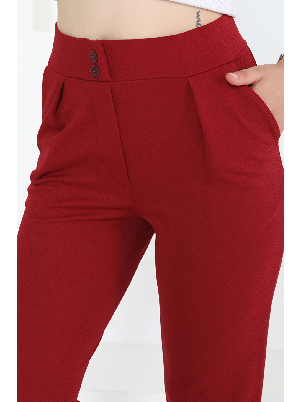 Çift Düğmeli Spor Pantolon Bordo - 27352-2