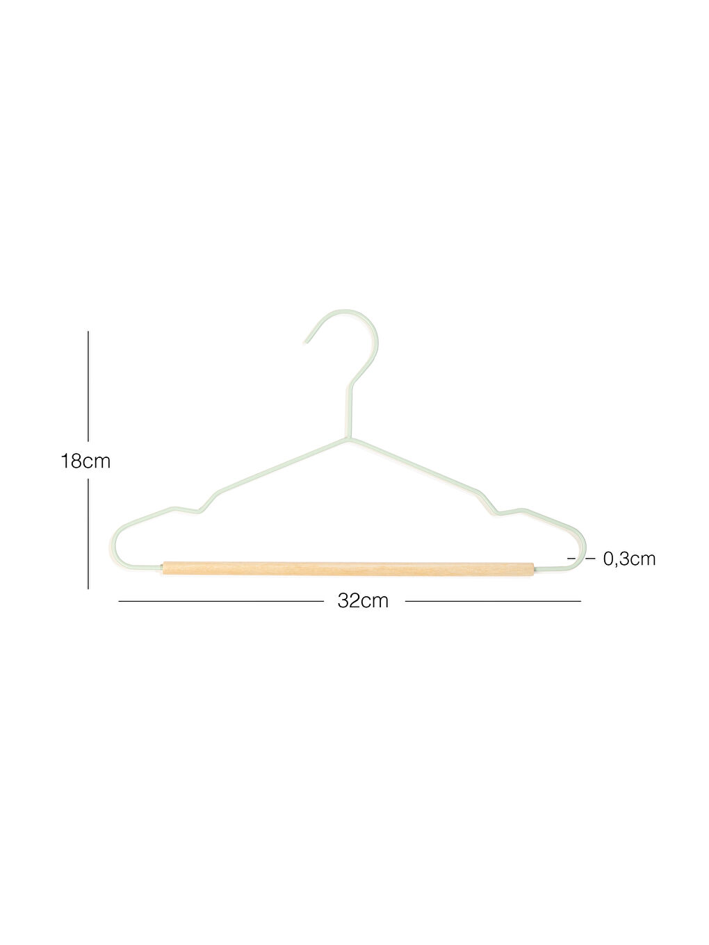 Yeşil 6'lı Ahşap Destekli Mat Mint Renk Kauçuk Kaplamalı Metal Çocuk Giysi Askısı 18 x 32 x 0.3 cm-4