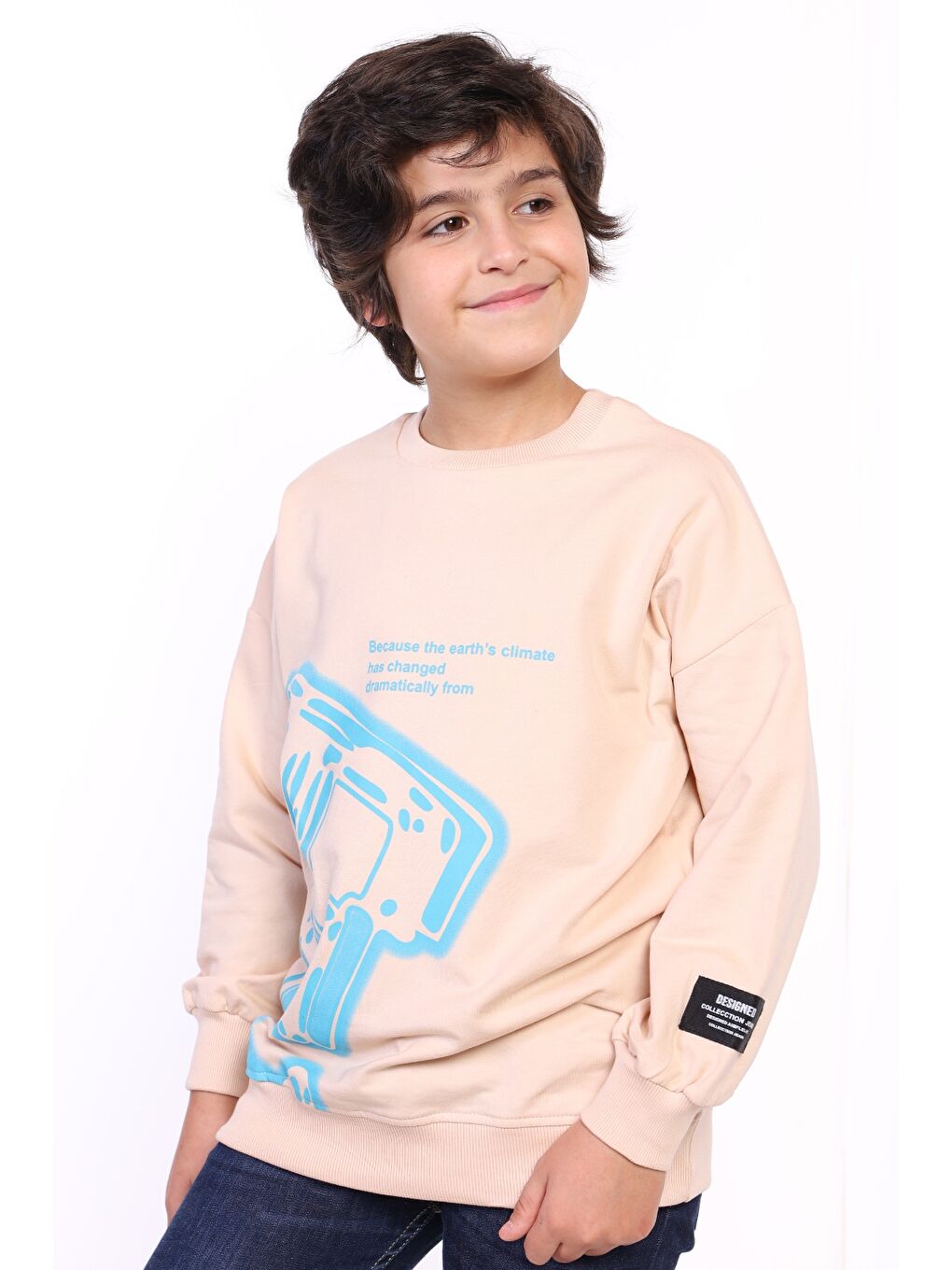 Toontoykids Bej Erkek Çocuk Baskılı Sweatshirt