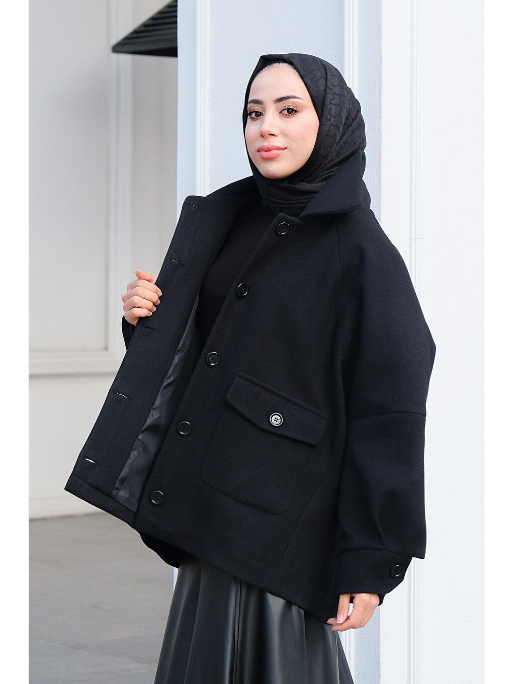 Ceket Yaka Çift Cepli Kase Siyah-2