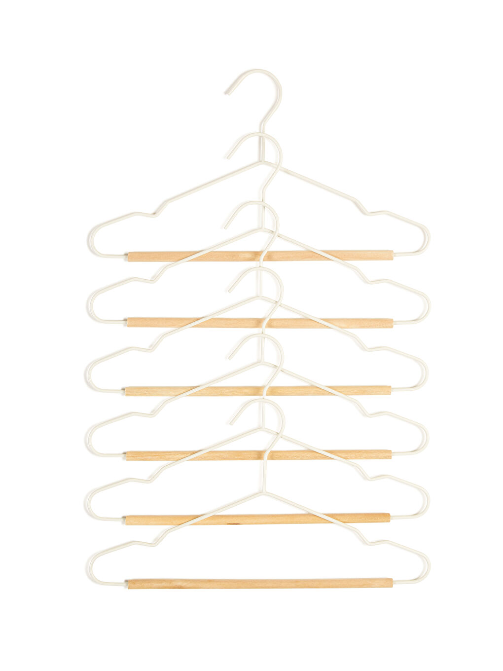 6'lı Ahşap Destekli Mat Beyaz Renk Kauçuk Kaplamalı Metal Çocuk Giysi Askısı 18 x 32 x 0.3 cm-3