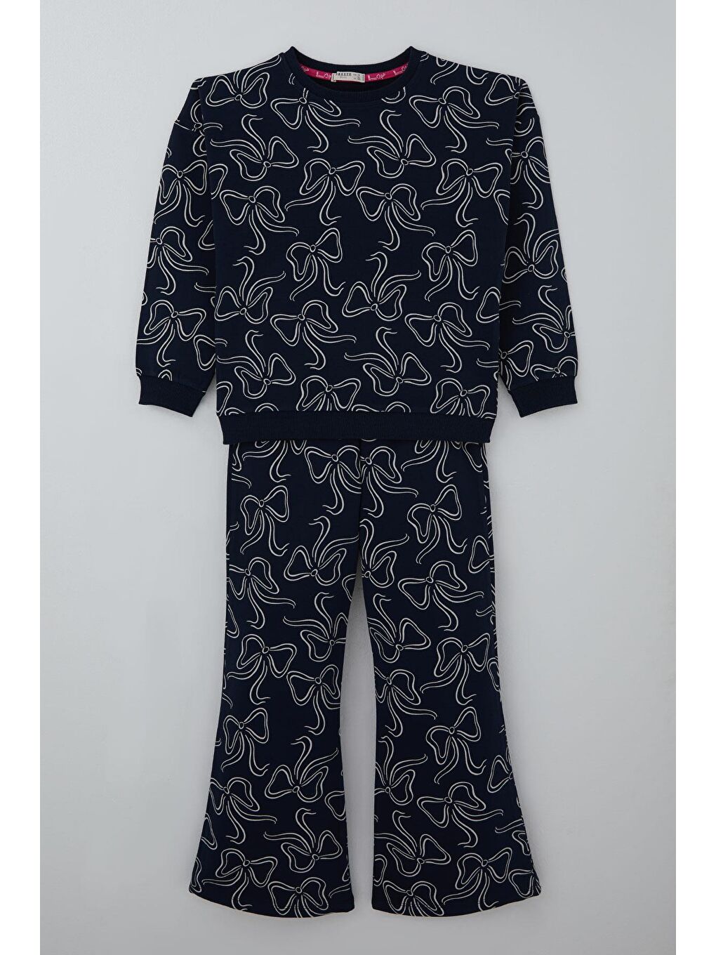 Kız Çocuk Eşofman Takımı Kurdele Desenli Bel Kısmı Lastikli Lacivert (9-14 Yaş)