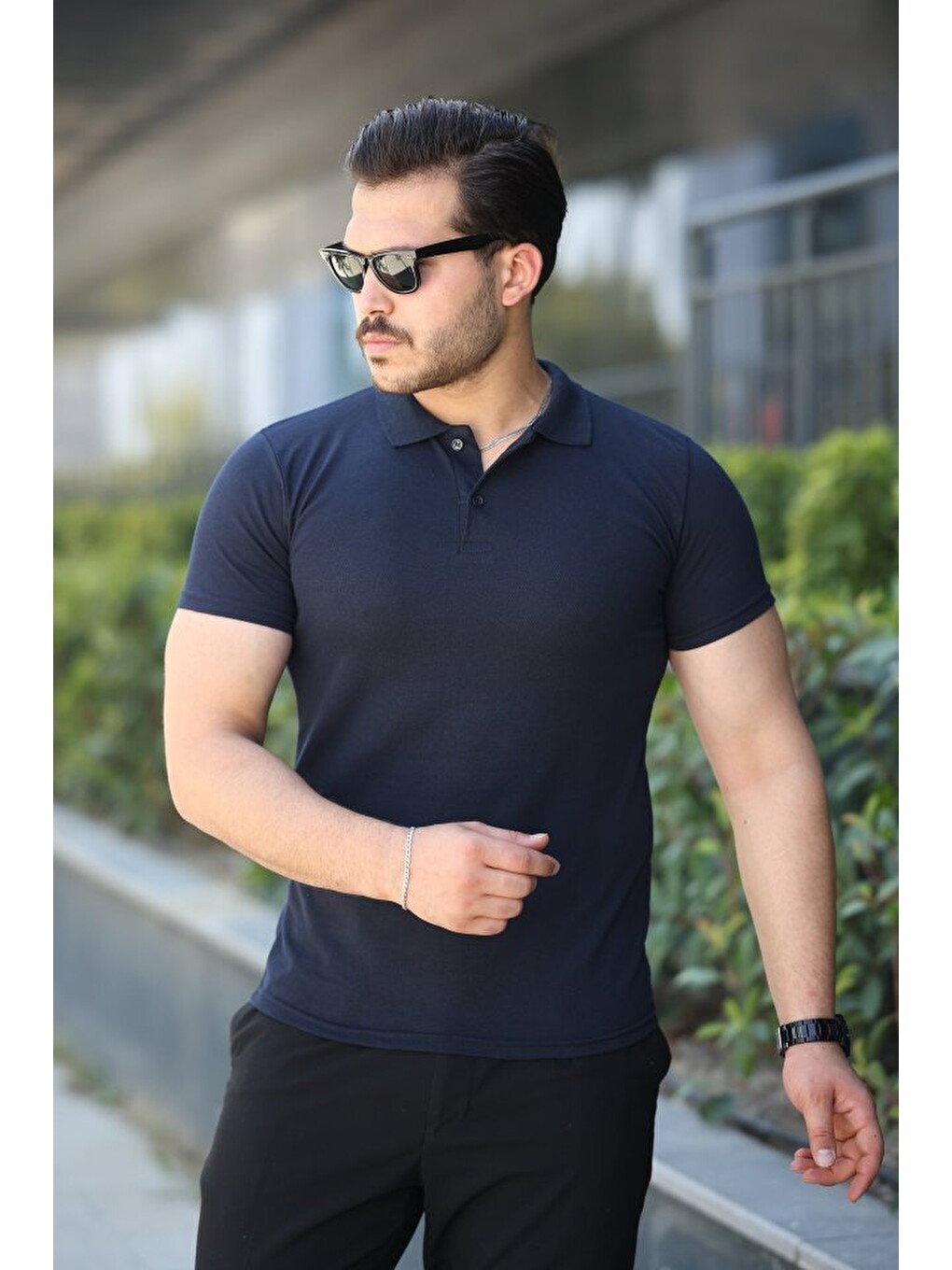 Lacivert Erkek Kısa Kollu Yakalı Tişört