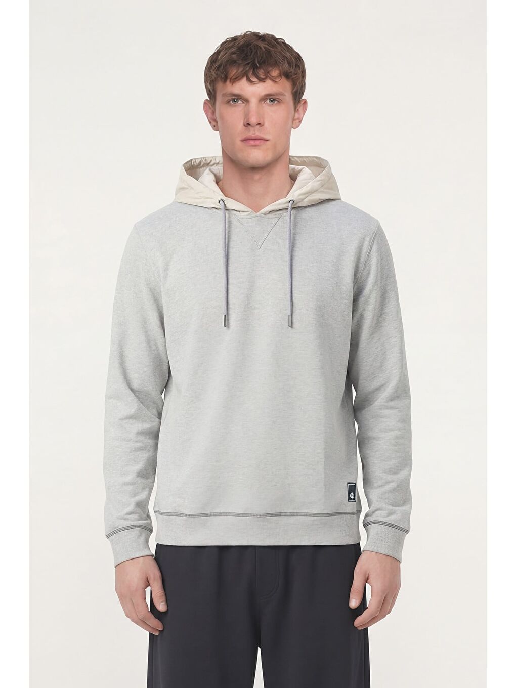 Giotelli Erkek Gri Melanj Normal Kesim Regular Fit Pamuklu Kapüşonlu Yaka Sweatshirt