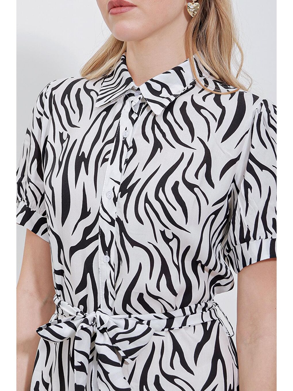 2213 Kısa Kol Viskon Elbise - Siyah-3