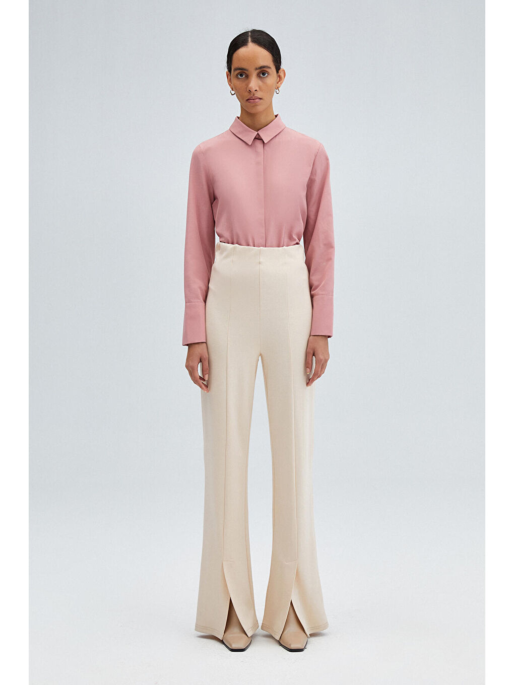 Bej Yırtmaçlı Çelik Pantolon-1