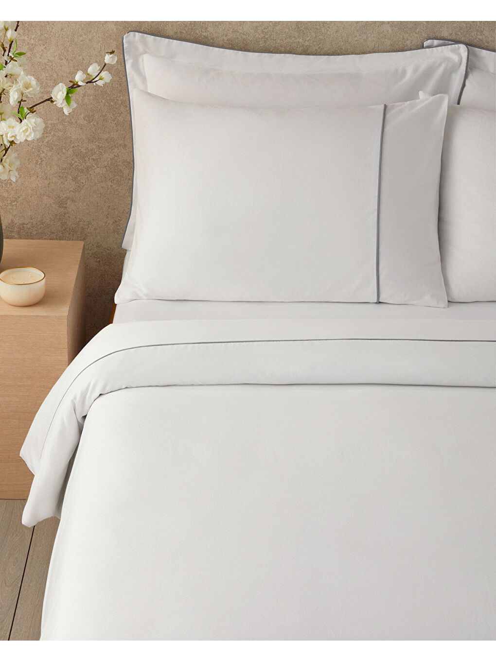 Kyle Pamuklu Biyeli Çift Kişilik Nevresim Takımı Beyaz-1